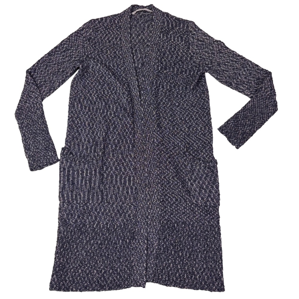 Athleta Textured Knit‎ Open Front Long Cardigan Sweater Navy White Womens